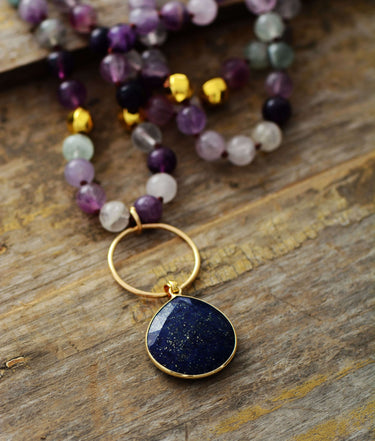 Moonlit Memories Purple Fluorite Lapis Necklace-Your Soul Place